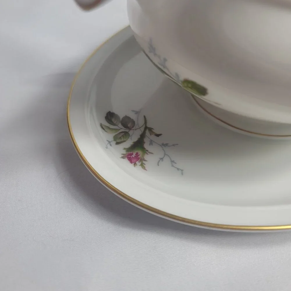 Rosenthal Petal Lane Gravy Boat White Pink Moss Rose Pattern Gold Trim